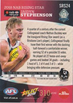 2018 Select AFL Rising Stars #SRS24 Jaidyn Stephenson Back